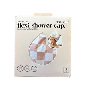 Kitsch Satin Lined Flexi Shower Cap - Terracotta Checker NEW Stocking Stuffer
